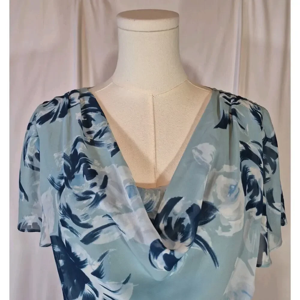 Jacques Vert Cowl Neck Blue Floral Midi Dress NWT Small